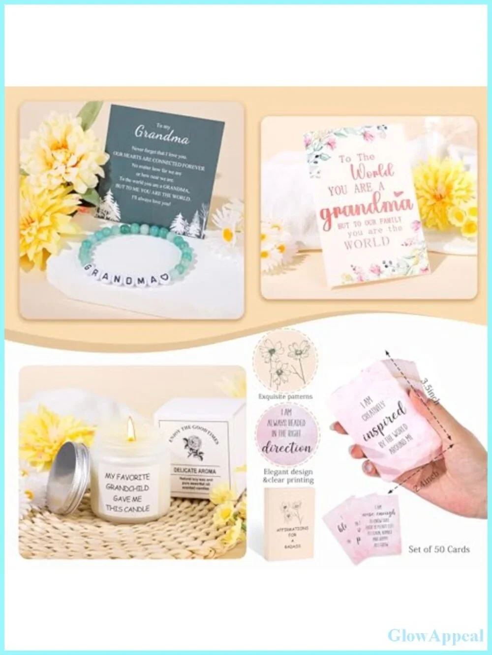 Grandma Gift Set - 8-in-1 Canvas Tote, Bracelet, Candles, Mug, Socks & Cards